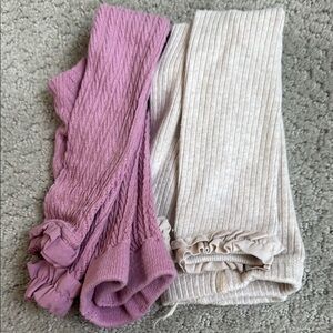 Ruffle Butts Ribbed Tights Set - Mauve and oatmeal